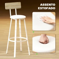HOMCOM Conjunto de 2 Bancos de Bar Bancos Altos de Cozinha com Encosto e Apoio para Pés Estofados em PU Assento 41,5x36,5x99,5 cm Madeira e Branco(m-4)