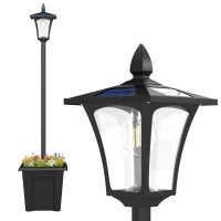 Outsunny Lampadaire solaire extérieur avec jardinière, lampadaire sur pied étanche, hauteur 160cm, pour jardin, cour, allée, noir(m-1)