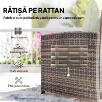Outsunny Set de Mobilier de Grădină din Rattan 5 Piese, Set de Mobilier Exterior cu 2 Suporturi pentru Picioare, 2 Fotolii, Masă de Cafea cu 2 Niveluri, Perne, pentru Balcon, Terasă, Patio, Maro/Crem(m-6)
