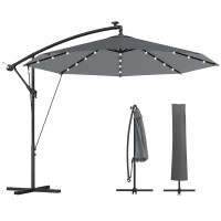 Outsunny Sombrilla lateral 3 m con Luces LED Solares, para Jardín, Color Gris(m-7)