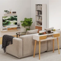 HOMCOM Mesa de Consola Estreita Consola de Entrada Moderna com 2 Gavetas Compartimento e Pés de Madeira 100x30x75 cm Branco(m-8)