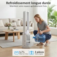 HOMCOM Refroidisseur d'air par évaporation portable 3 en 1 humidificateur et ventilateur, 2 blocs réfrigérants, blanc(m-5)