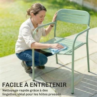 Outsunny Lot de 2 Chaises de Jardin Salon de Jardin Empilable Résistant aux Intempéries avec Accoudoirs 56x58x78cm Vert(m-8)