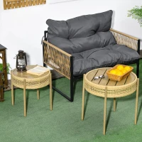 Outsunny Ensemble de 2 tables basses rondes pour intérieur ou extérieur - tables d'appoint en résine PE effet rotin style bohème(m-9)