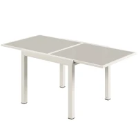 Outsunny Tavolo Estensibile in Alluminio per Esterni, Piano in Vetro Temperato, Bianco Crema.(m-10)