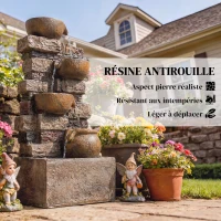 Outsunny Fontaine Extérieure avec 5 Niveaux de Pichets Rustiques et Design Roche, Cascade avec Lumières LED, Marron Rustique(m-7)