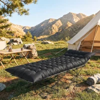 Outsunny Esteira de Campismo Dobrável Portátil com Correias Antideslizante para Cama de Campismo Tenda Viagens Preto(m-2)