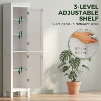 kleankin Tall Bathroom Storage Unit, Slim Bathroom Cabinet with Adjustable Shelves and Double Door, White(m-5)