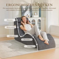 Moderner Freizeit-Sessel mit ergonomischer Rückenlehne, abnehmbarem Sitzkissen und Seitentasche, 160 x 66 x 90 cm, Dunkelgrau(m-4)