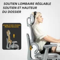 HOMCOM Fauteuil de bureau, chaise de bureau ergonomique en maille avec accoudoirs 3D, dossier inclinable, 66x64x122 cm, gris(m-8)