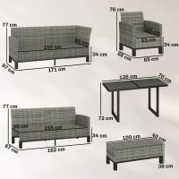 Outsunny 9 Seater Rattan Garden Furniture Corner Sofa Set, Outdoor Dining Set with Faux Wood Table, Ottoman, Cushions, Dark Grey(m-3)