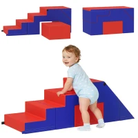HOMCOM 2-piece Soft Play Set, Baby Foam Climber Block for Toddler 1-3 Years, Dark Blue(m-10)