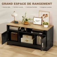 HOMCOM Meuble TV banc TV en bois avec 2 niches 2 armoires à porte une armoire ouverte 105 x 40 x 52 cm effet bois noir(m-5)