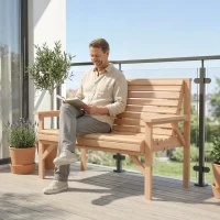 Outsunny 2-Sitzer Gartenbank aus Holz, Lattenbank mit Arm- und Rückenlehne, Outdoor-Möbel für Balkon, Terrasse, Garten(m-9)