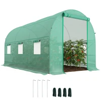 Outsunny Serre tunnel de jardin 8 m², serre de jardin tunnel avec porte et 6 fenêtres, bâche PE 140 g/m² 400 x 200 x 200 cm vert(m-1)