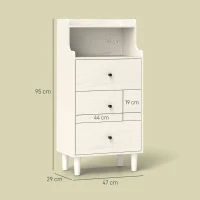 HOMCOM Cómoda com 3 Gavetas Cómoda de Quarto Estreita com Prateleiras Abertas Anti-Tombo Gaveteiro Alto 47x29x95 cm Branco Acinzentado(m-3)