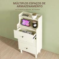 HOMCOM Cómoda com 3 Gavetas Cómoda de Quarto Estreita com Prateleiras Abertas Anti-Tombo Gaveteiro Alto 47x29x95 cm Branco Acinzentado(m-5)