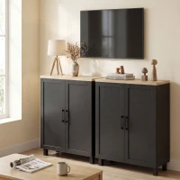 HOMCOM Aparador Estreito de Sala com 2 Portas e Prateleira Ajustável, 60x30x90 cm, Preto(m-7)