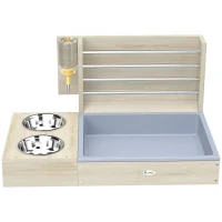 PawHut Comedero de Heno de Conejos con Bandeja Alimentador de Heno de Madera con Cuenco de Acero Inoxidable y Botella de Agua(m-11)