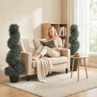 HOMCOM Artificial Lavender Topiary Tree Set of 2, UV Resistant Fake Plants in Pot for Indoor Outdoor Decor, 90 cm, Purple(m-8)