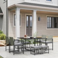 Outsunny Salon de jardin extérieur en résine tressée 8 places avec coussins et plateau en verre trempé, gris(m-10)