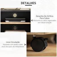 HOMCOM Móvel de TV com Rodas para Televisores até 42 Polegadas com 1 Porta 2 Compartimentos Abertos Prateleira 80x45x41 cm Preto(m-5)