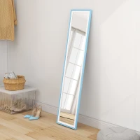 HOMCOM Espelho de Pé 157x37 cm com Moldura em MDF Espelho de Parede Retangular  com 2 Formas de Utilização Branco e Azul(m-9)