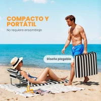 Outsunny Conjunto de 2 Esterillas de Playa Plegable con Respaldo Ajustable Reposacabezas Acolchado 150x50x2 cm Gris y Blanco(m-7)