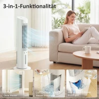 HOMCOM Tragbarer 3-in-1 Turm-Luftkühler mit 3-Liter-Wassertank, 3 Geschwindigkeiten und 3 Modi, Weiß(m-4)