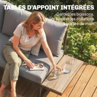 Outsunny Salon de jardin extérieur 6 personnes modulable table basse et plateaux latéraux en bois PSPC coussins épais 10cm gris(m-6)