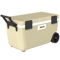 Outsunny Kühlbox 70L Große Passive Thermobox bis zu 72 Std. Kühlung, mit PU-Vollschaumisolierung Rädern Ablassventil Griff(m-11)