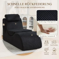 Moderner Freizeit-Sessel mit ergonomischer Rückenlehne, abnehmbarem Sitzkissen und Seitentasche, 160 x 66 x 90 cm, Schwarz(m-6)