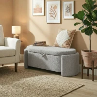 HOMCOM Puff de Armazenamento Banco Ovalado 129x48,5x44 cm Estofado em Tecido Teddy Capacidade 200 kg Cinzento Claro(m-8)