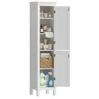 kleankin Tall Bathroom Storage Unit, Slim Bathroom Cabinet with Adjustable Shelves and Double Door, White(m-11)