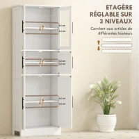 HOMCOM Meuble de salle de bain, meuble de rangement 6 niveaux, 6 portes dont 2 vitrées, étagères réglables, 60x30x170cm, blanc(m-6)