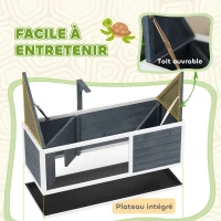 PawHut Maison pour tortues enclos avec toit ouvrant support lampe plateau fenêtre panoramique 120 x 50 x 40 cm gris(m-6)
