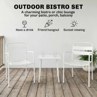 Outsunny Zestaw bistro 3-częściowy metalowy zestaw mebli ogrodowych z 2 krzesłami, stołem, design lamelowy, odporny na rdzę(m-4)