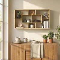 HOMCOM Estante de Parede Decorativa para Livros CDs com 8 Cubos 85x14,5x47,5 cm Carvalho(m-8)