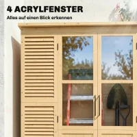 Outsunny Houten Tuinschuur Inloop Gereedschapsschuur met Planken Acrylramen Dubbele Deur Asfalt Dak Lamellenventilatie Bodemplaat(m-5)
