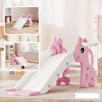 AIYAPLAY 3-in-1 glijbaan voor kinderen, giraffenvorm, basketbalring, bal, Roze(m-5)