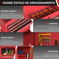 HOMCOM Carrinho de Ferramentas com 6 Gavetas Rodas Painel Lateral Perfurado e Caixa de Ferramentas Desmontável 60,5x33,5x131 cm Vermelho(m-4)