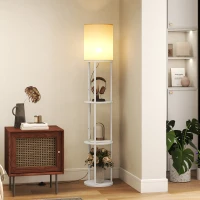 HOMCOM Candeeiro de Pé com Prateleiras 3 Temperaturas de Cor Controlo Remoto e Casquilho E27 Ø29x158 cm Branco(m-2)