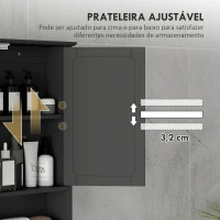 kleankin Armário de Casa de Banho com Espelho Armário de Parede com 2 Portas Prateleira Aberta e Ajustável 56x13x58cm Preto(m-6)