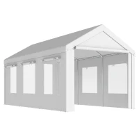 Outsunny Garaje Exterior para Coche 3x6 m Impermeable de PE Resistente Marco de Acero Galvanizado Altura Ajustable Blanco(m-1)