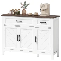 HOMCOM Sideboard, Aufbewahrung mit 3 Chevron-Türen, 2 Schubladen und 2 verstellbaren Einlegeböden, 110 x 35 x 80,5 cm, Weiß(m-7)