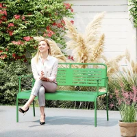 Outsunny Banc de jardin 2 places banc extérieur jardin en acier avec accoudoirs et dossier, pour balcon 121 x 64 x 84 cm, vert(m-10)