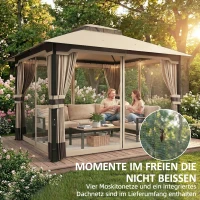 Outsunny Pavillon 3,6x3 m Wasserabweisend Stabil Winterfest Gartenpavillon mit Doppeldach Moskitonetz Seitenteile Abflusslöcher(m-7)