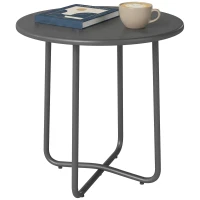 Outsunny 48 cm Round Garden Side Table, Small Metal Outdoor Garden Table with Rolled Edge, Dark Grey(m-10)