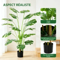 HOMCOM Plante artificielle arbre artificiel monstera deliciosa avec pot inclus hauteur 150 cm intérieure vert(m-4)