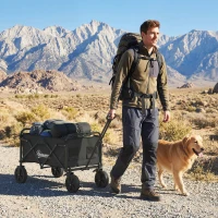 Outsunny Carrinho de Jardim Dobrável com Rodas Bloqueáveis Cabo Ajustável Porta-Copos Carga 80 kg para Camping 85x50x99 cm Preto(m-2)